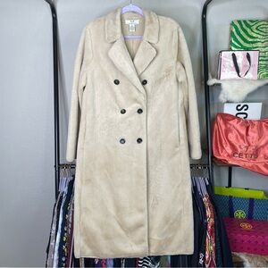 Magaschoni Camel Brown Faux Fur Faux Leather Long Coat
